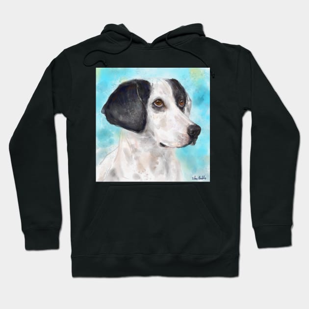 Watercolor Painting of a Black and White Dog on Light Blue Background Hoodie by ibadishi